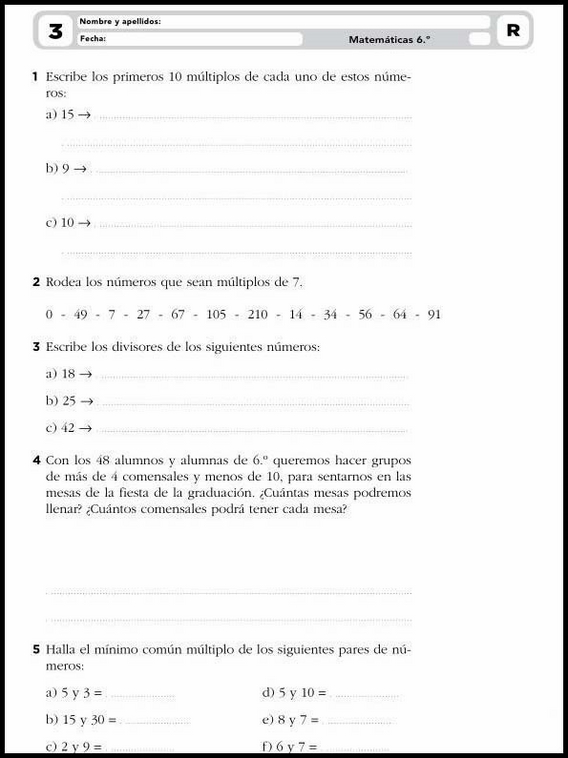 Φύλλα εργασίας Μαθηματικών για παιδιά 6ης Δημοτικού - Ενίσχυση 5